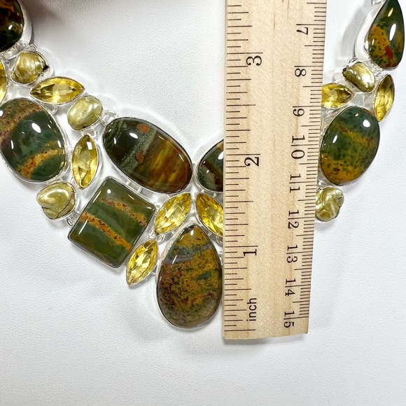 Bloodstone Citrine 925 Large Gemstone Necklace & Bracelet - Picture 3 of 8